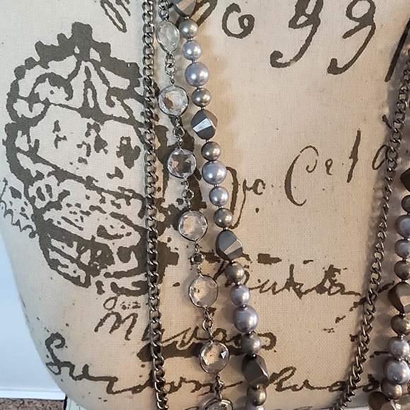 LOFT Multi Layered Silver Tone Necklace - Picture 2 of 5